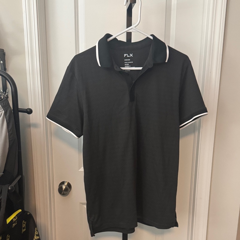 FLX Men’s Black Polo with White Contrast Piping